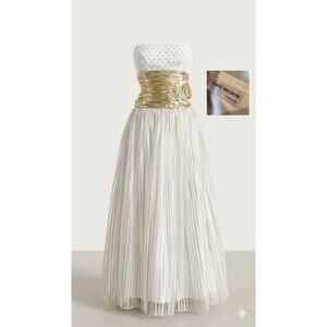 Vintage Carol Mignon Boutique Gold & Silver Metallic Tulle Prom Gown - XS/S